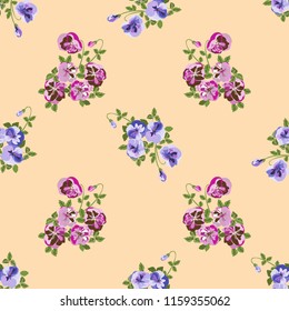 Seamless decorative elegant pattern with small-scale cute flower of viola. Vintage antique watercolor style print for textile, wallpaper, covers, surface