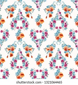 Seamless decorative elegant pattern with small-scale cute spring flowers. Bohemian style millefleurs. Shabby chic. For textile, wallpaper, covers, surface