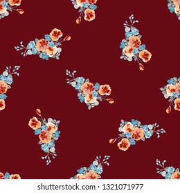Seamless decorative elegant pattern with small-scale cute spring flowers. Bohemian style millefleurs. Shabby chic. For textile, wallpaper, covers, surface