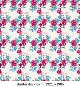 Seamless decorative elegant pattern with small-scale cute spring flowers. Bohemian style millefleurs. Shabby chic. For textile, wallpaper, covers, surface