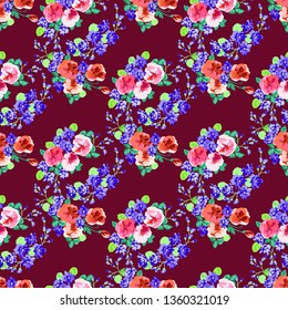 Seamless decorative elegant pattern with small-scale cute flower of viola. Vintage antique watercolor style print for textile, wallpaper, covers, surface