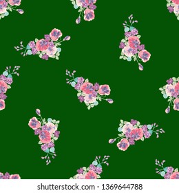 Seamless decorative elegant pattern with small-scale cute flower of viola. Vintage antique watercolor style print for textile, wallpaper, covers, surface