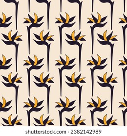 Seamless decorative elegant pattern with strelitzia. Print for textile, wallpaper, covers, surface. Retro stylization. For fashion fabric.