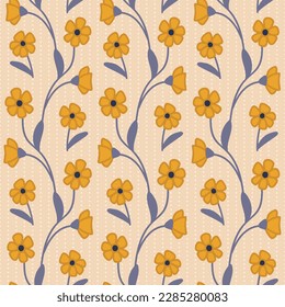 Seamless decorative elegant pattern with yellow flowers. Print for textile, wallpaper, covers, surface. Retro stylization. For fashion fabric.
