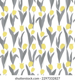 Seamless decorative elegant pattern with yellow tulips. Print for textile, wallpaper, covers, surface. For fashion fabric.