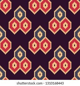 Seamless decorative ethnic pattern, pixel art style. 8 bit. Designs for fabric and printing. 