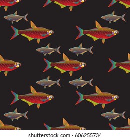 Seamless decorative fish background set. Vector illustration.
