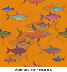 Seamless decorative fish background set. Vector illustration.