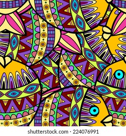 Seamless decorative fish pattern ornamental background