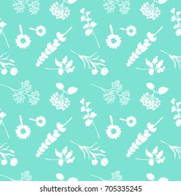 Seamless decorative floral background on green background. Vector illustration.