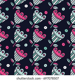 Seamless decorative floral background. Retro motif. Textile rapport.