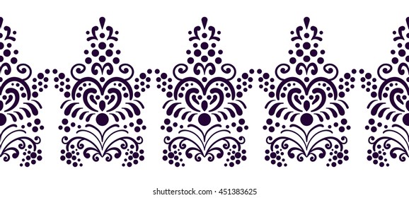 Seamless decorative floral border for frames. Classic, old style illustration. Vintage lace ornament. Hand drawn.