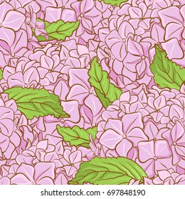 Seamless decorative floral pattern with beautiful hydrangea flowers