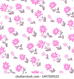 Seamless decorative floral pattern with cute small pink flowers vector illustration