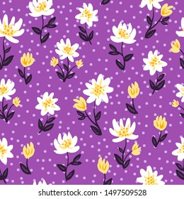 Seamless decorative floral pattern with cute small flowers vector illustration