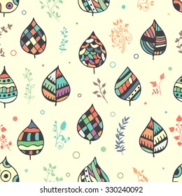 Seamless decorative floral pattern. Hand-drawn template texture, doodles. Vector seamless background with flowers, leaves and plants.