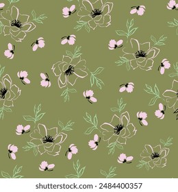 Seamless decorative floral pattern on grey background