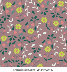 Seamless decorative floral pattern on grey background