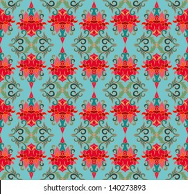 Seamless decorative floral pattern with turkish tulips on turquoise background