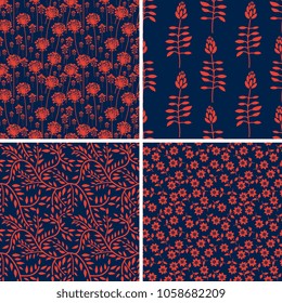 Seamless decorative floral patterns set