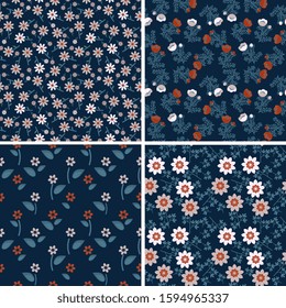 Seamless decorative floral patterns set