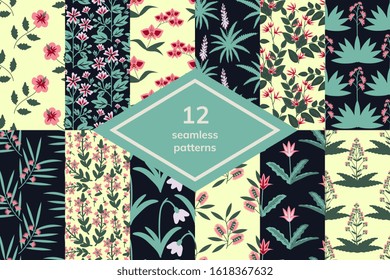 Seamless decorative floral patterns set