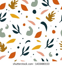 Seamless decorative floral texture with leaves shapes. Modern stylized leaf pattern. Vector EPS.