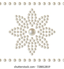 Seamless decorative flower border embellishment pattern of white pearl beads and garlands. Can be used for wedding or holiday gift paper or textile. Precious jewelry print. Vector Illustration. 