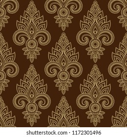 Seamless decorative flower pattern in ethnic oriental indian style. Template for wallpaper, upholstery and wrapping paper.