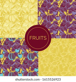 Seamless decorative fruits patterns set
