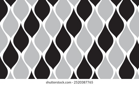 Patrón geométrico decorativo sin fisuras de Formas de pétalos de flores negras y grises. Perfecto para imprimir, fondos de diseño, Fondo de pantalla y azulejos, envoltura de regalos