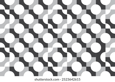 Patrón geométrico decorativo sin fisuras de círculos y cuadrados combinación de negro y gris. Perfecto para la impresión, el diseño y los textiles