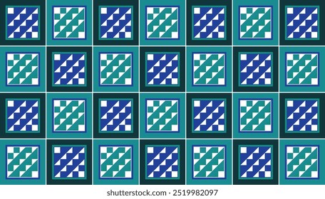 Seamless decorative geometric pattern of colorful squares and triangles. Perfect for printing, design backgrounds, wallpaper and tiles, gift wrapping