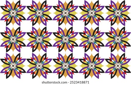 Seamless decorative geometric pattern of colorful floral shapes. Perfect for printing, design and textiles