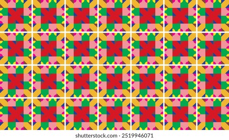 Seamless decorative geometric pattern combination of colorful shapes. Perfect for printing, design backgrounds, wallpaper and tiles, gift wrapping