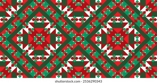 Seamless decorative geometric pattern combination of colorful shapes on Christmas theme. Perfect for printing, design backgrounds, wallpaper and tiles, gift wrapping