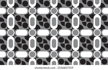 Seamless decorative geometric pattern combination of black and white shapes.
Perfect for printing, design backgrounds, wallpaper and tiles, gift wrapping