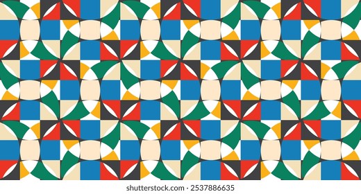 Seamless decorative geometric pattern combination of colorful shapes. Perfect for printing, design backgrounds, wallpaper and tiles, gift wrapping