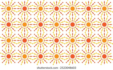 Seamless decorative geometric pattern of flower shapes arranged like a colorful chessboard. Perfect for printing, design and textiles