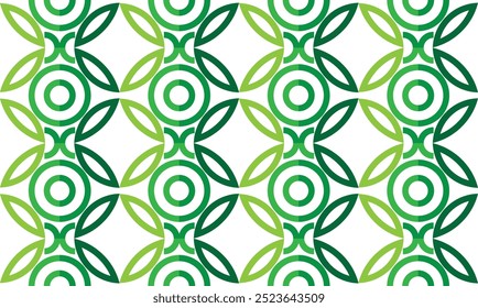 Patrón geométrico decorativo sin fisuras de Formas de flores dispuestas regularmente en combinación de colores verdes. Perfecto para la impresión, el diseño y los textiles