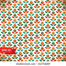 Seamless decorative geometric pattern with flowers