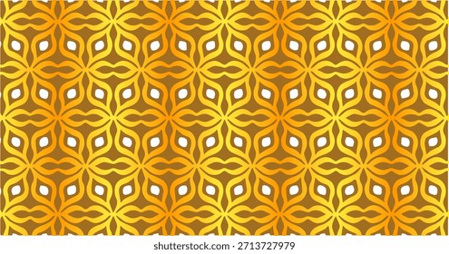 Seamless decorative geometric pattern in golden yellow tones with repeating symmetrical shapes, suitable for backgrounds, textiles, wallpapers, and elegant design projects.