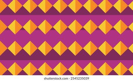 Patrón geométrico decorativo sin fisuras de rombos naranjas sobre fondo de color púrpura.
Perfecto para imprimir, fondos de diseño, Fondo de pantalla y azulejos, envoltura de regalos