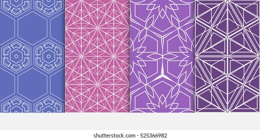 Seamless decorative geometry pattern set. Hexagon ornament. purple color. Vector illustration. Texture for design wallpaper.
