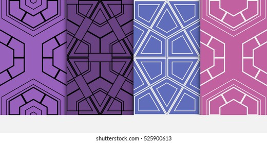 Seamless decorative geometry pattern set. Hexagon ornament. purple color. Vector illustration. Texture for design wallpaper.