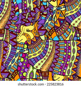 Seamless decorative goat pattern ornamental background
