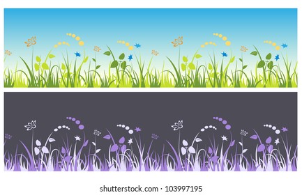 Seamless decorative grass and flowers patterns