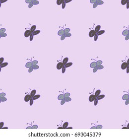 Seamless decorative hand drawn butterfly art illustrations. Good for design texture & background. Cartoon style vector graphic.
