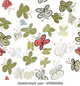 Seamless decorative hand drawn butterfly art illustrations. Good for design texture & background. Cartoon style vector graphic.