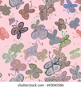 Seamless decorative hand drawn butterfly art illustrations. Good for design texture & background. Cartoon style vector graphic.